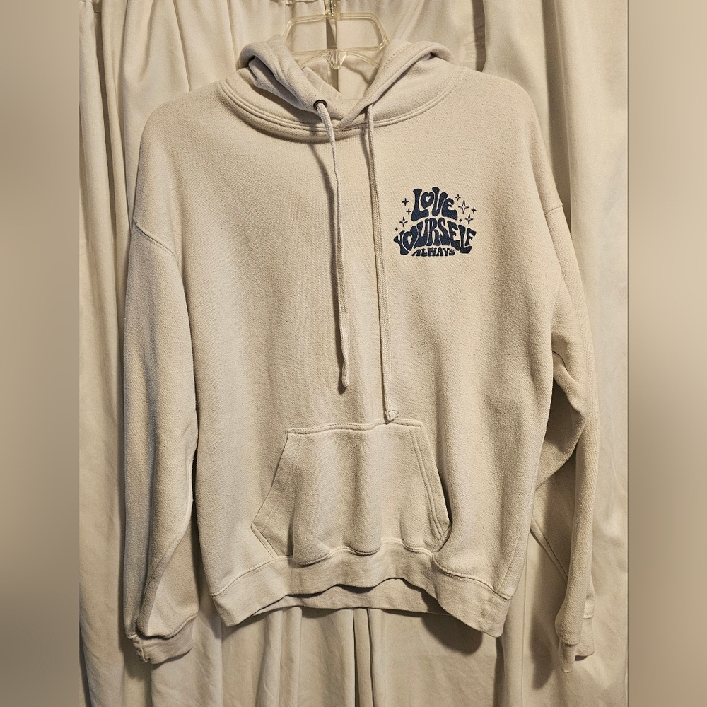 Ladys White Pacific Hoodie LOVE YOURSELF on Frunt & Back M